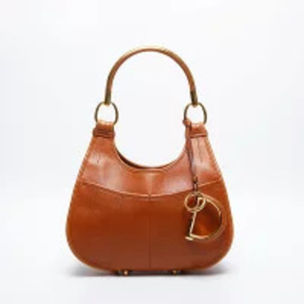 Dior Tote Logo Bag  Charm Brown Christian Leather